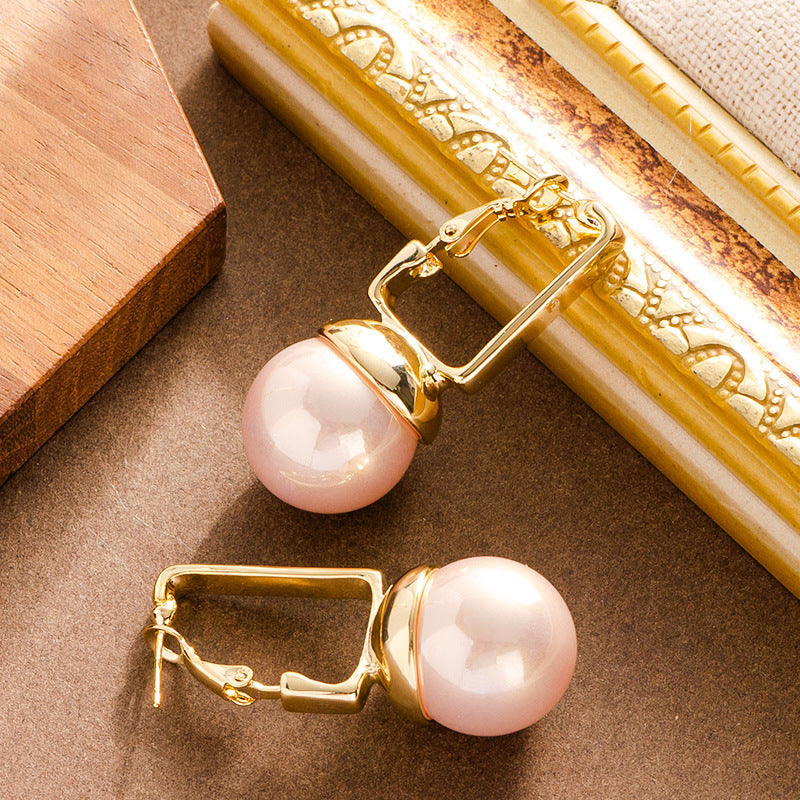 Fashion Pearl Earrings Stylish Geometric Design 925 Silver Needle