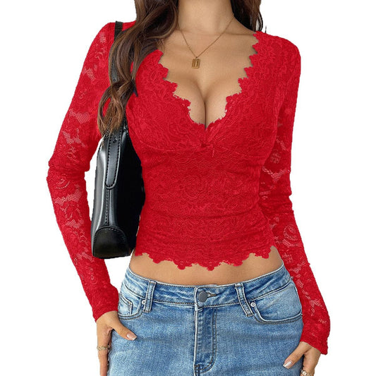 Sexy Deep V Lace Top Women's Casual Wear