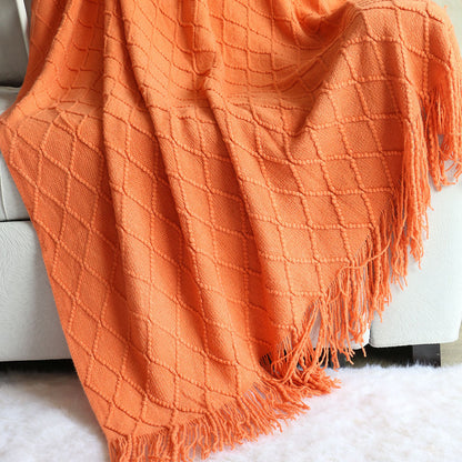 Minimalist Solid Color Diamond Pattern Sofa Blanket
