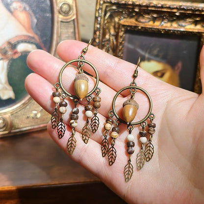 Vintage Inspired Leaf Tassel Earrings Alloy Statement Jewelry