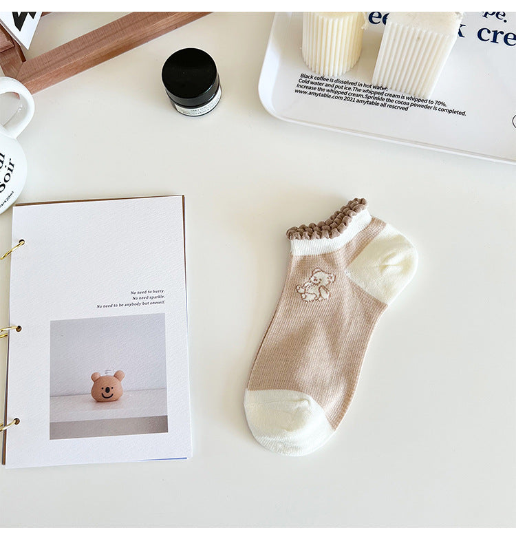 Rufia - Cute and Sweet Brown Bear Ankle Socks
