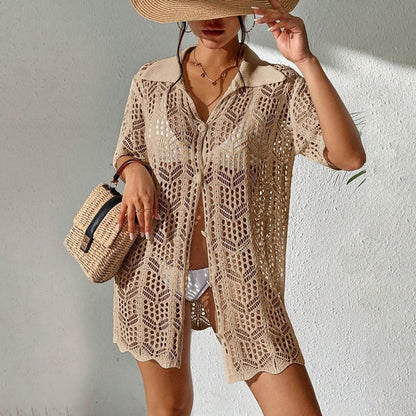 Sexy Lapel Button Down Shirt Cover Ups
