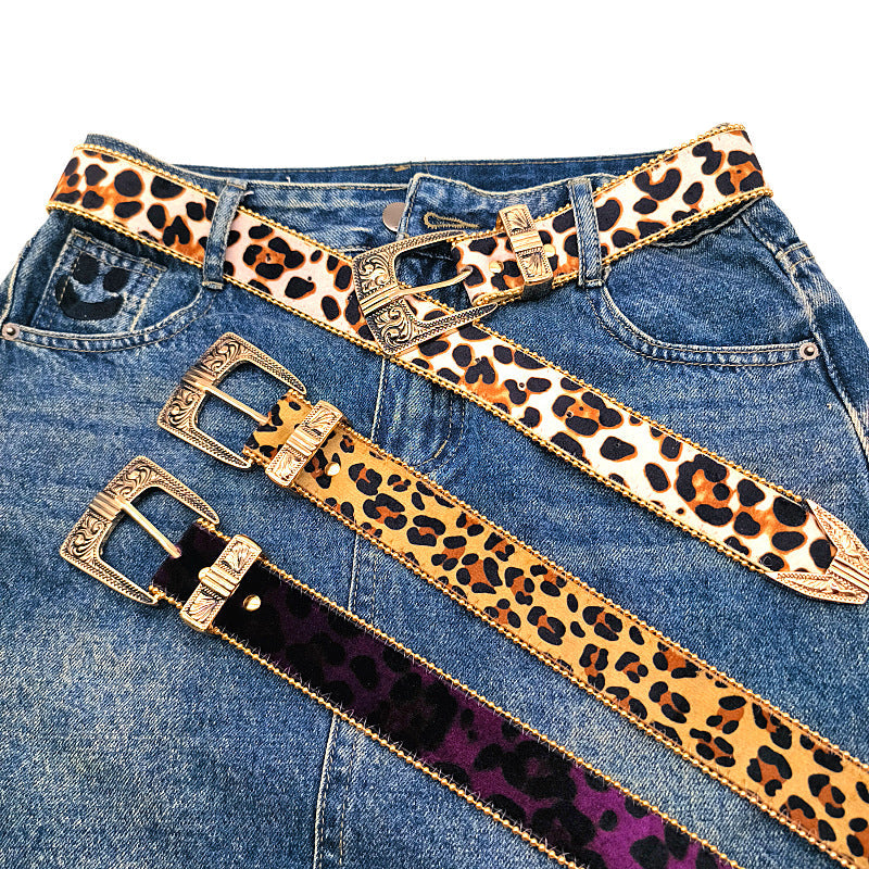 Vintage Leopard Print Leather Belt