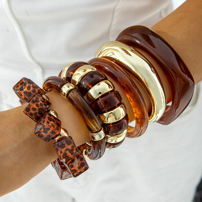 Exaggerated Acrylic Bead Bracelet Set Colorful Retro Jewelry