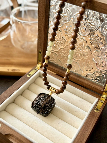 Black Pear With Agarwood Zakiram Pendant Necklace Natural Hetian Jade
