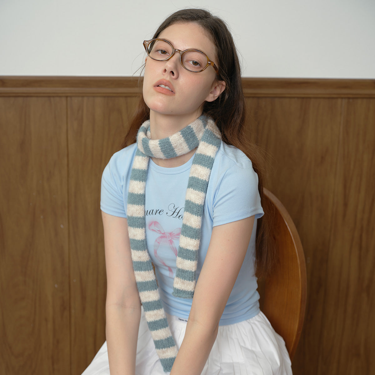 Striped Knit Scarf for Women - Acrylic Warm Fashion Accessory