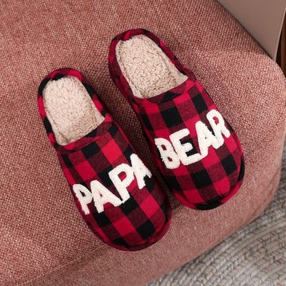 Winter Letter Embroidery Plaid Warm Indoor Slippers