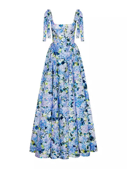 Off-Shoulder 3D Pattern Long Dress with Princess Sleeves
