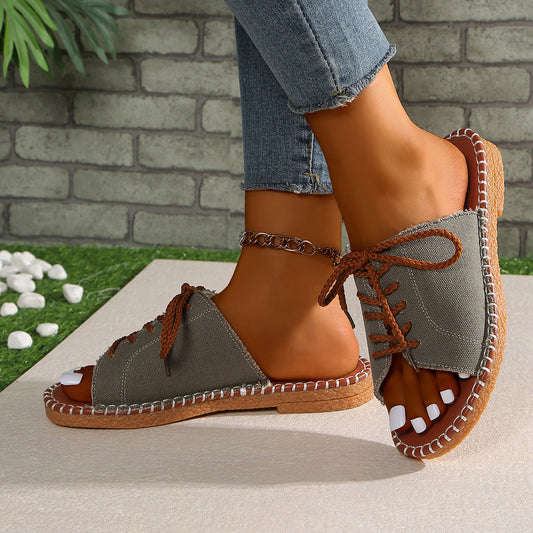 Large Size Beef Tendon Sole Cross Strap One-Word Strap Cool Slippers Summer Beach Women'S Shoes Sandal