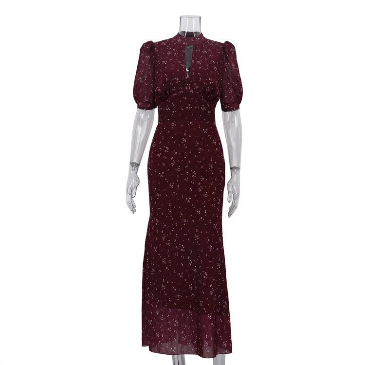 Elegant Floral Midi Dress With Hollow Out Design