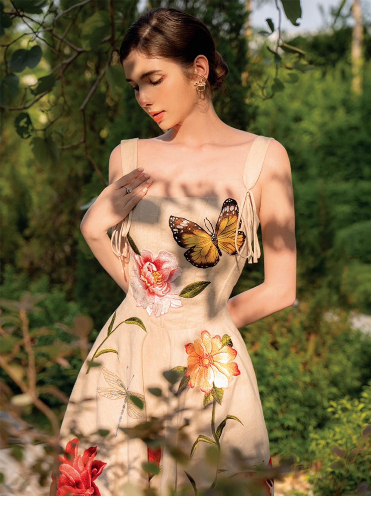 New Three-Dimensional Flowers In Summer, Vintage Waist Slimming Slip Dress