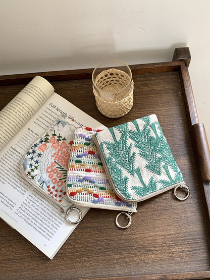 Cute Cotton Linen Embroidered Coin Purse Mini Makeup Bag