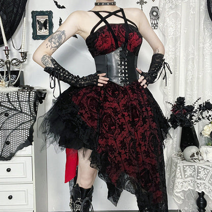 Flocked Star Print Mini Dress Sexy Goth Style