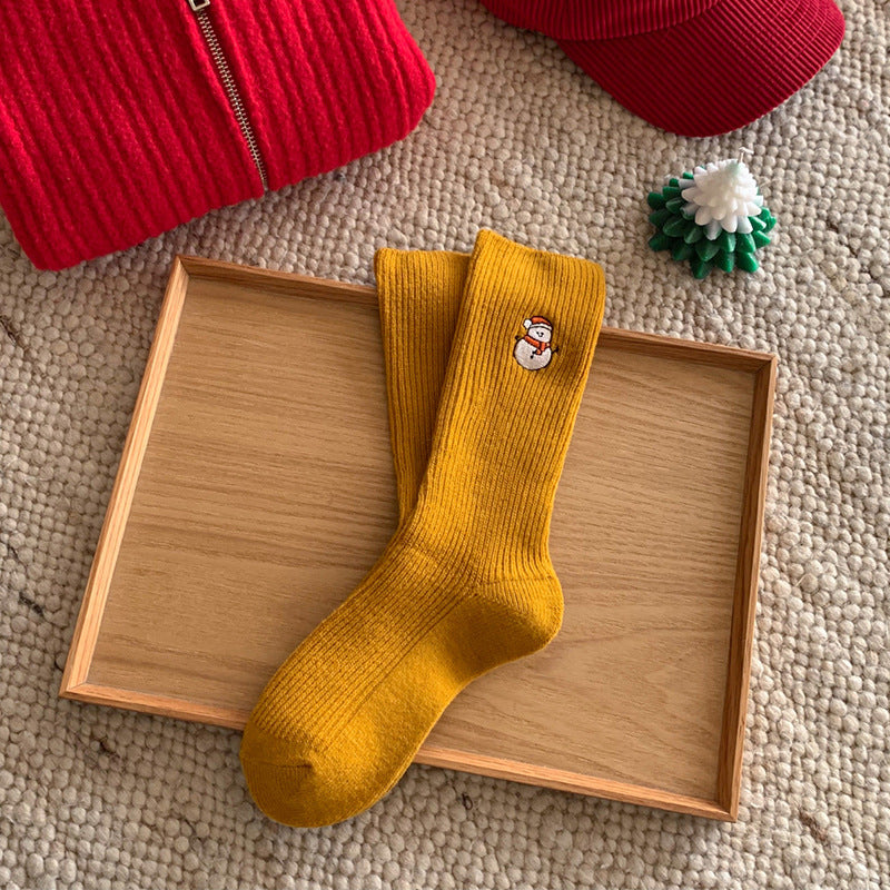 Winter Cartoon Embroidered Soft Christmas Crew Socks