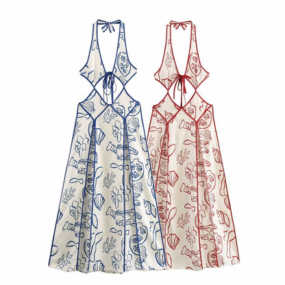 Sexy Halter Floral Cutout Sleeveless Maxi Dress