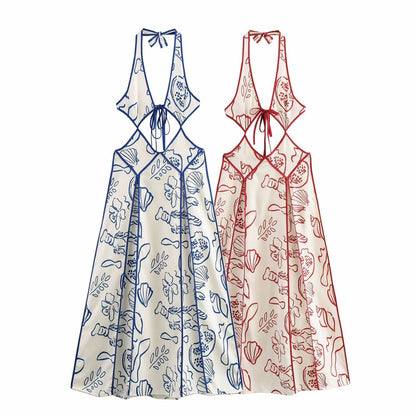 Sexy Halter Floral Cutout Sleeveless Maxi Dress