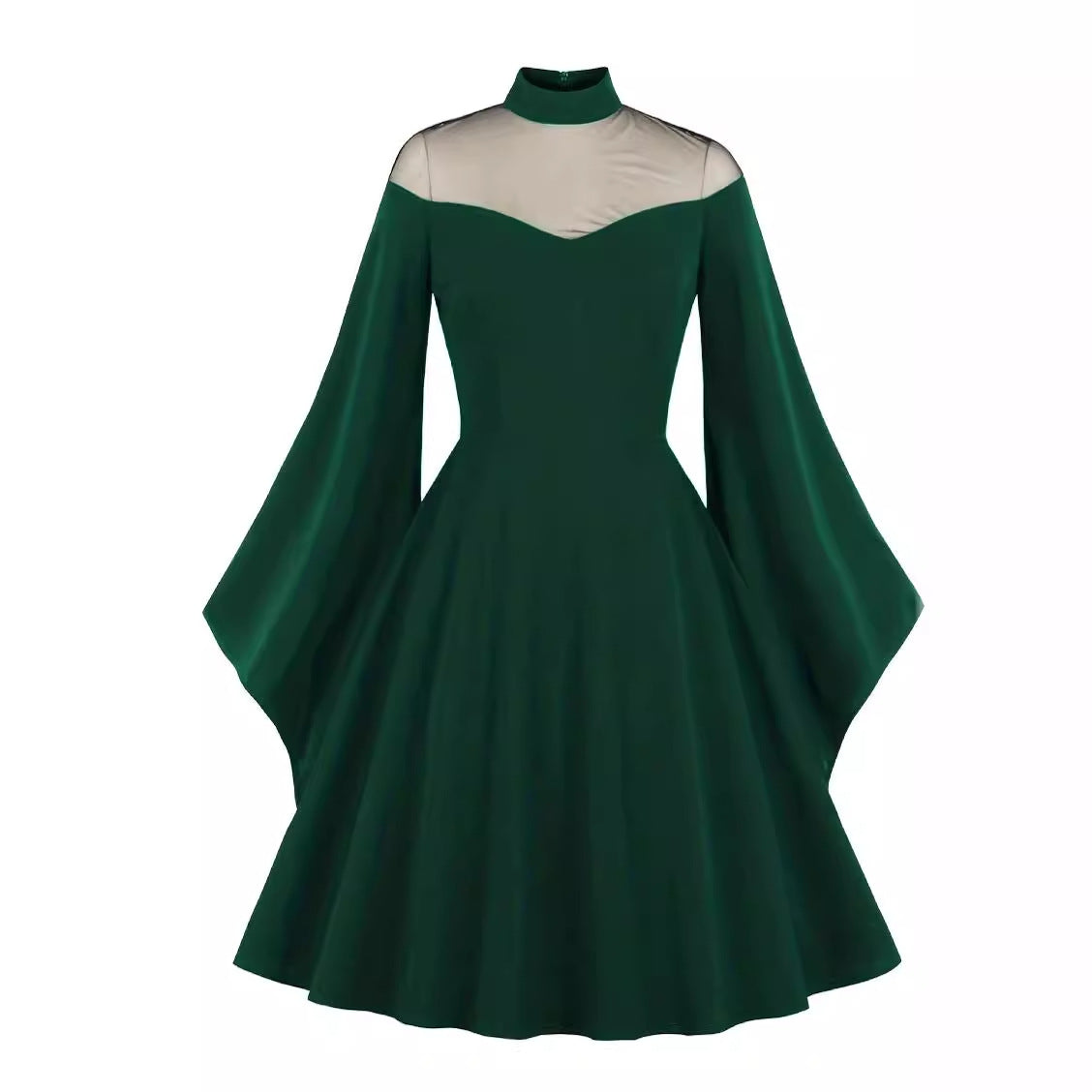 Black Queen Bell Sleeve Vintage Dress