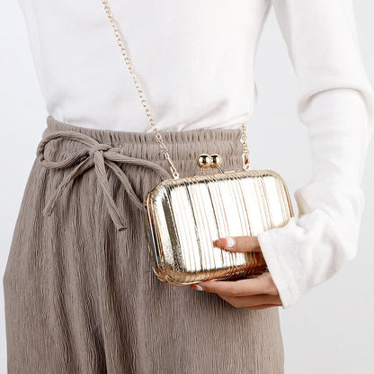Metallic Pleated Evening Clutch Bag Stylish Formal Purse