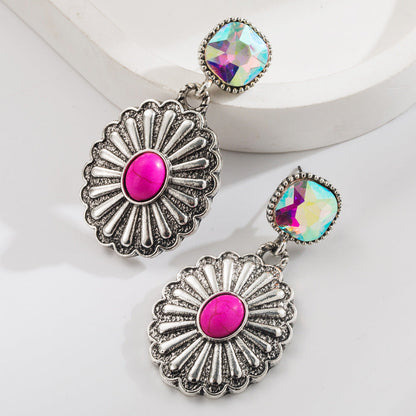 Turquoise Water Droplet Cross Earrings Vintage Style Creative Earrings for Women