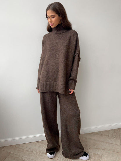 Loose High Collar Knit Sets