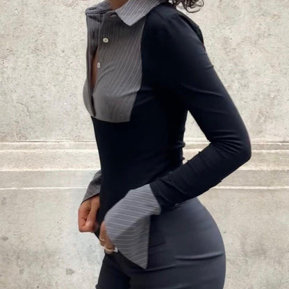 Trendy Color Block Striped Long Sleeve Top