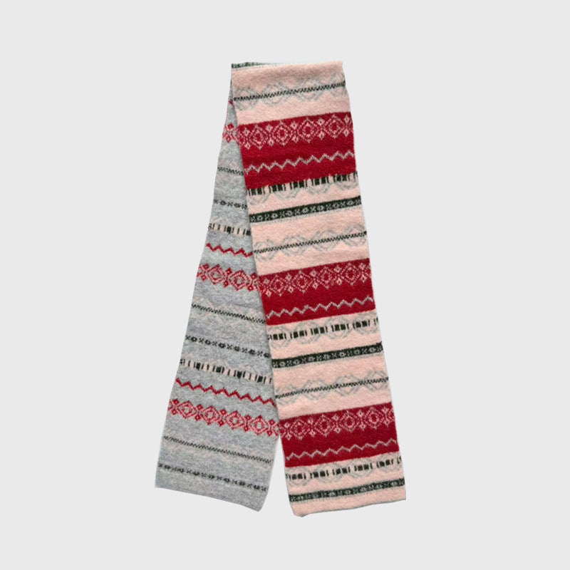 Handmade Fair Isle Vintage Pattern Wool Blend Scarf for Women