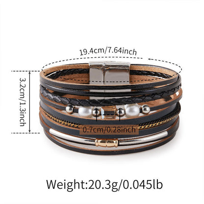 Vintage Pearl Layered Leather Bracelets