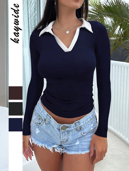 Casual Solid Color Long Sleeve T-Shirt for Women
