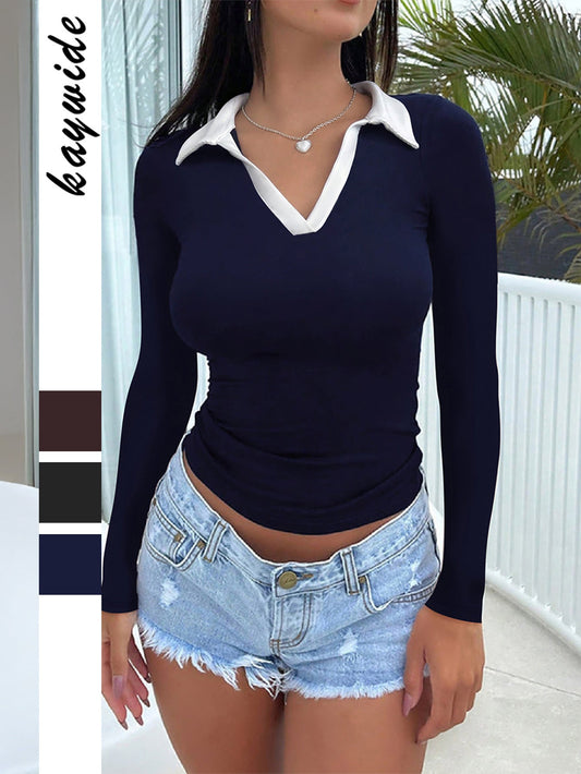 Casual Solid Color Long Sleeve T-Shirt for Women