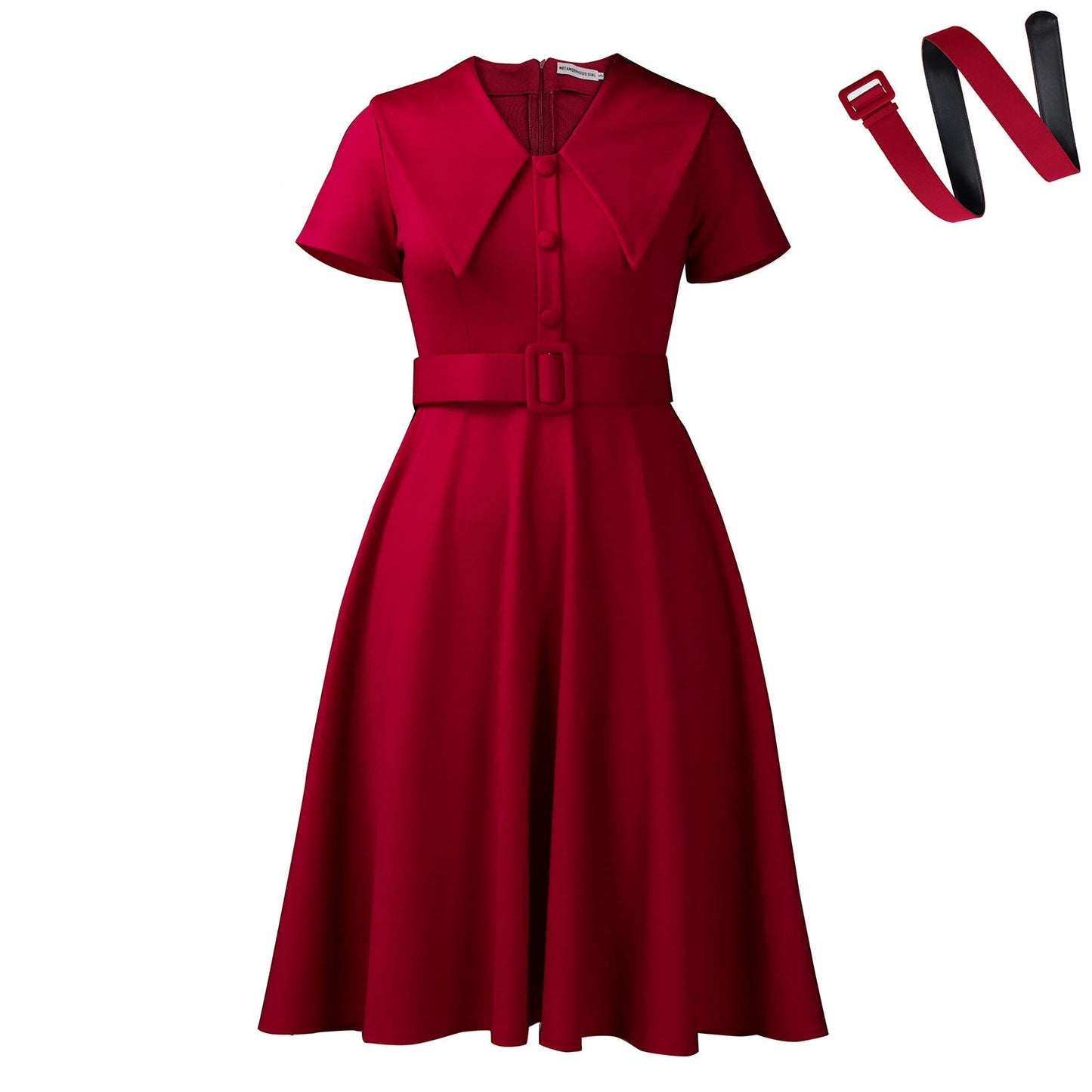 Elegant A-Line Dress With Doll Collar And Flare Skirt