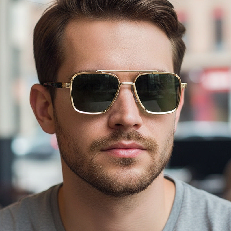 Men's Stylish Double Bridge Pilot Sunglasses with UV400 Protection
