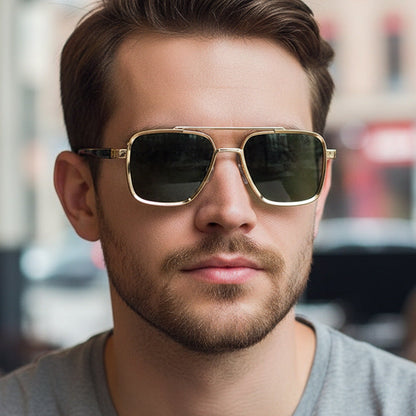 Men's Stylish Double Bridge Pilot Sunglasses with UV400 Protection