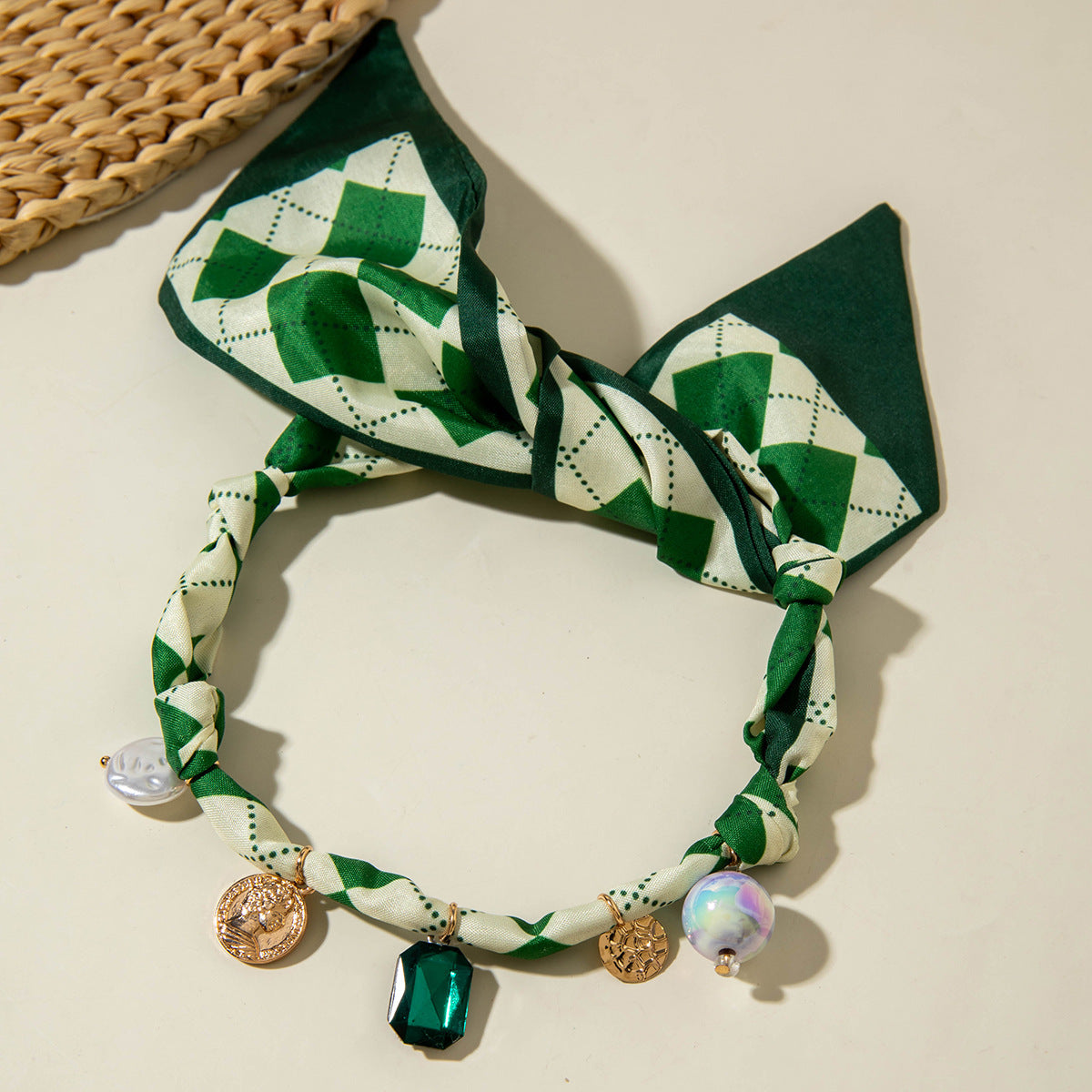 Chic Long Pendant Silk Scarf Necklace With Pearls