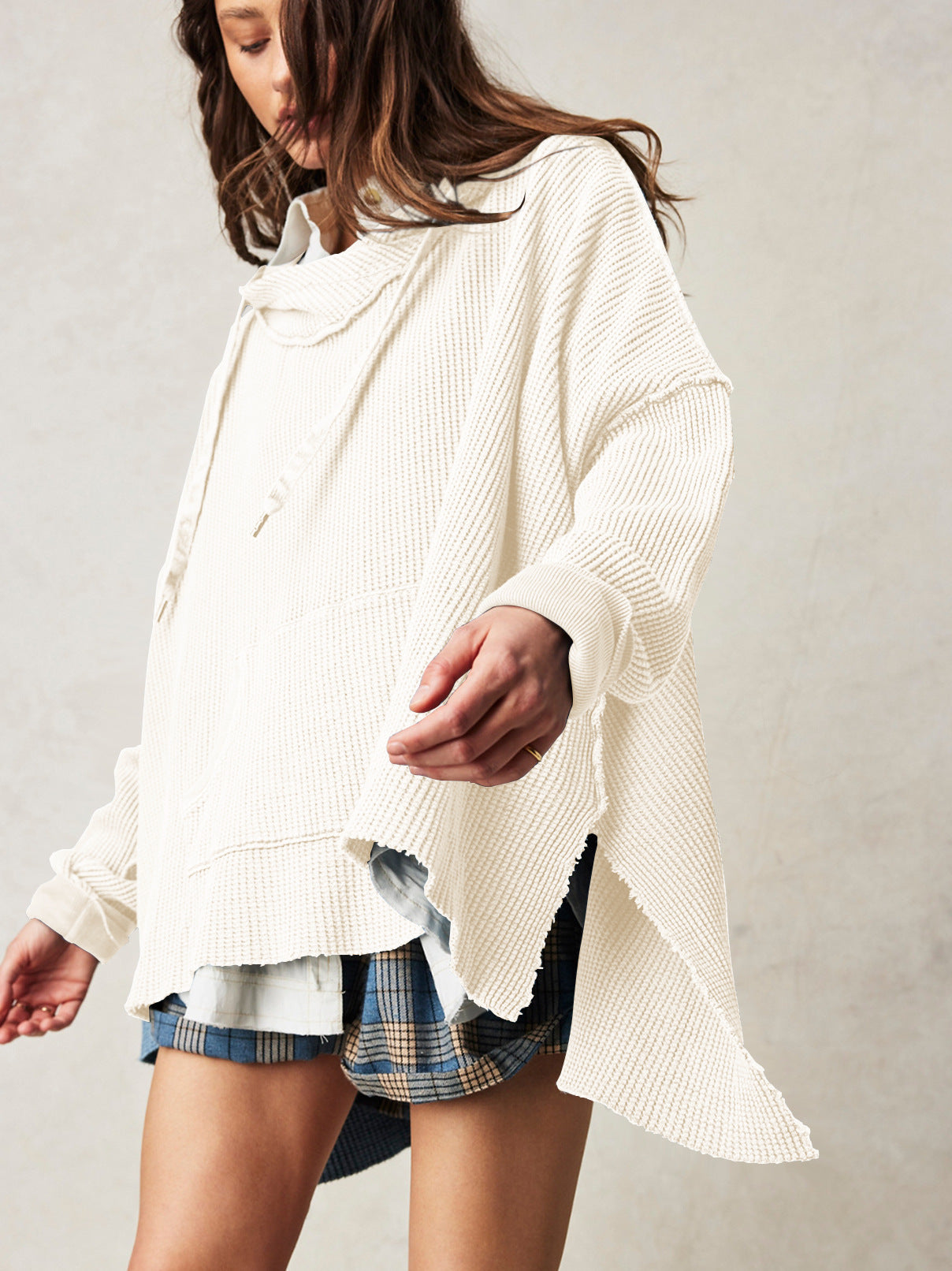 Solid Color Loose Split Hooded Sweatshirt