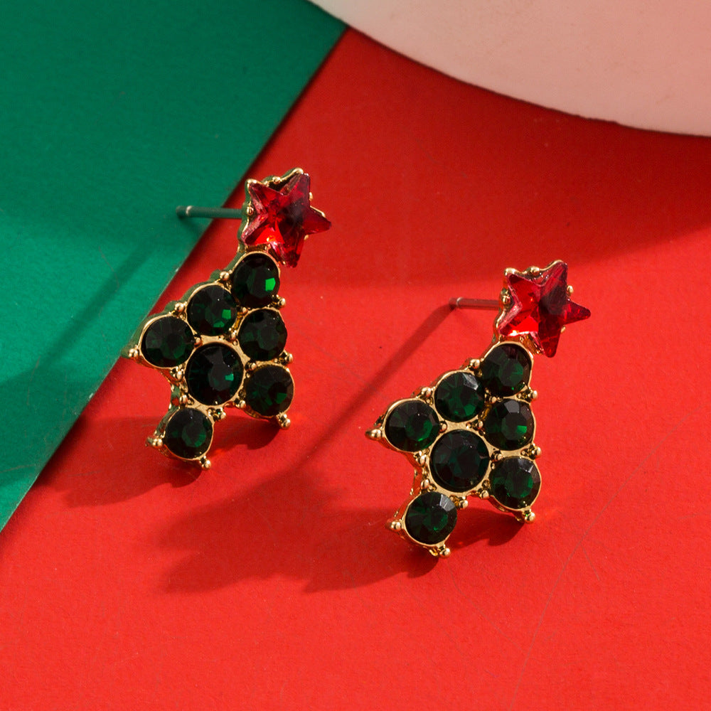 Trendy Christmas Reindeer Earrings with Bow and Tree Design