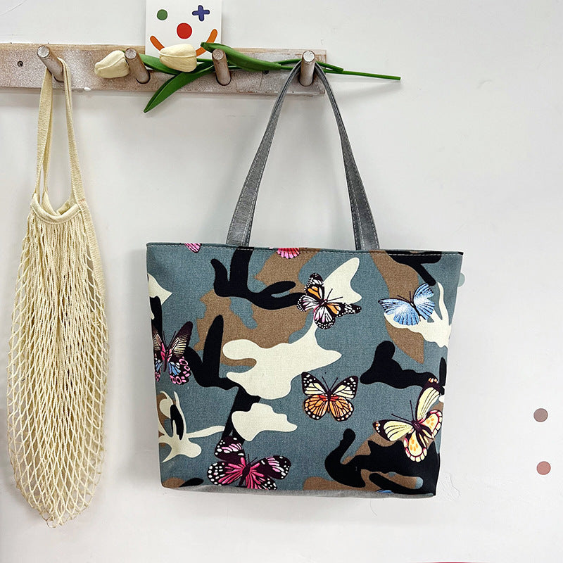 Large Capacity Canvas Tote Bag with Floral Print