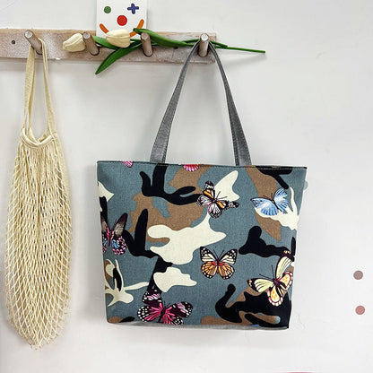 Large Capacity Canvas Tote Bag with Floral Print