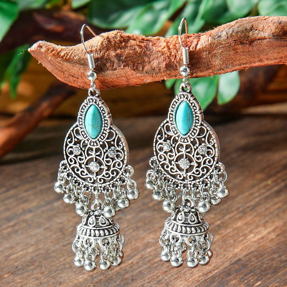 Bohemian Turquoise Earrings Set with Tassels