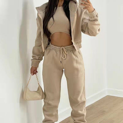 Solid Color Hoodie Jogger Set Stylish Comfortable Sportswear