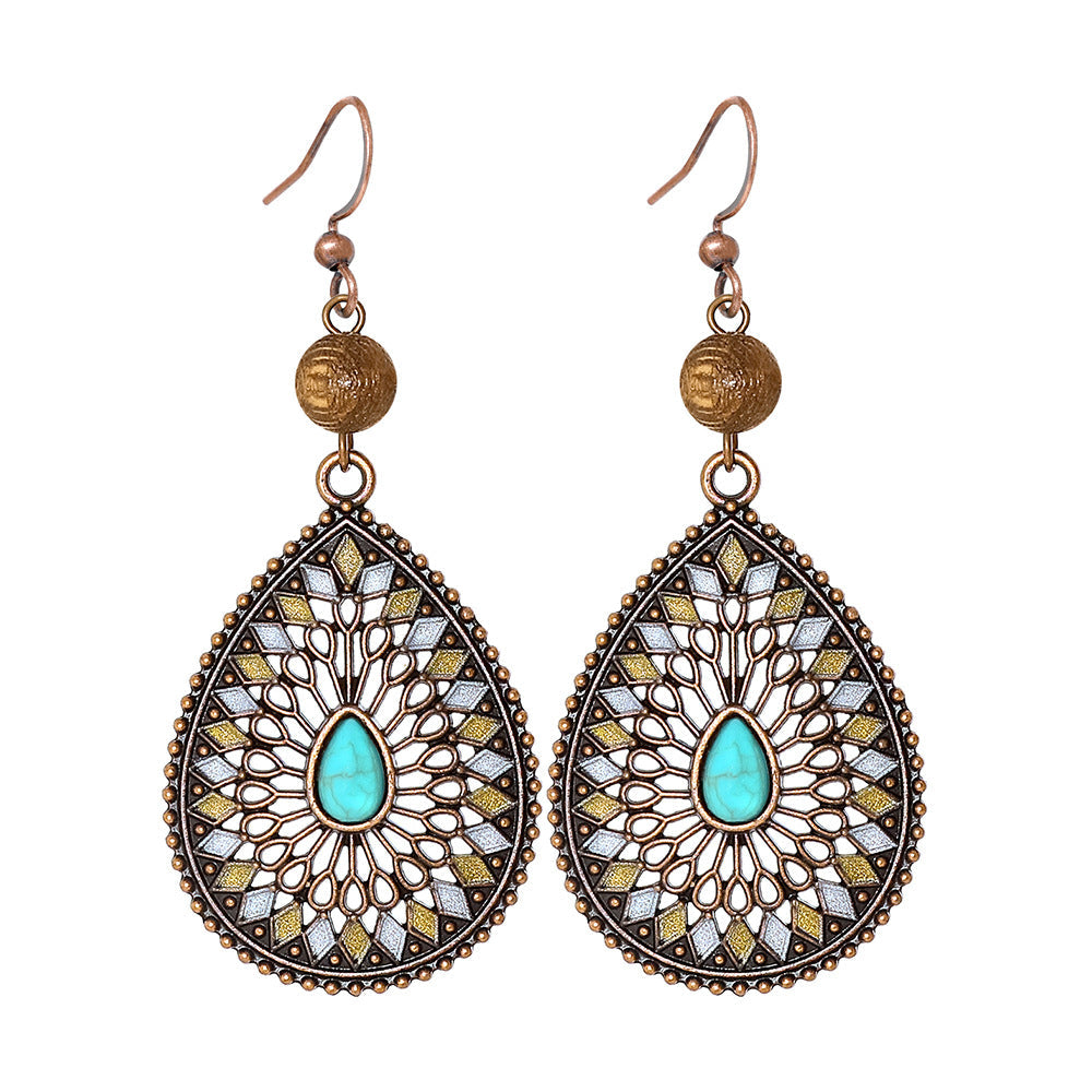 Bohemian Style Geometric Earrings Set with Hollow Design and Tassels