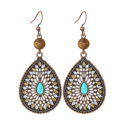 Bohemian Style Geometric Earrings Set with Hollow Design and Tassels
