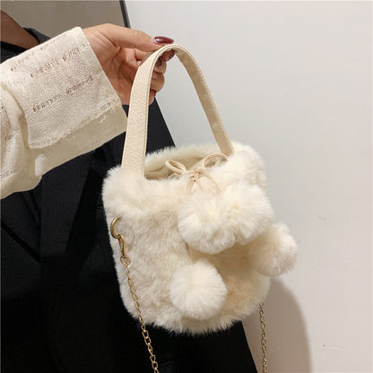 Trendy Plush Handbag Chic Soft Bucket Bag