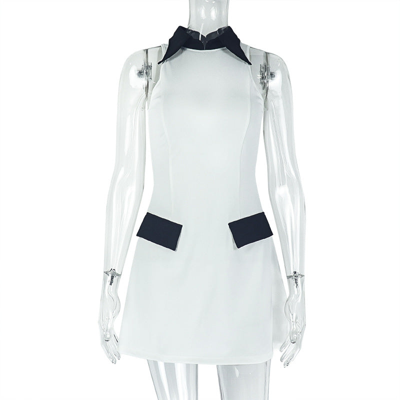 Color Block A-Line Dress Elegant Casual Knit Dress
