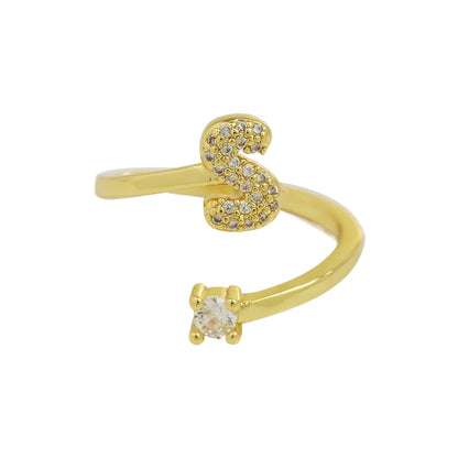 Letters AâZ Sparkling Zircon Adjustable Ring
