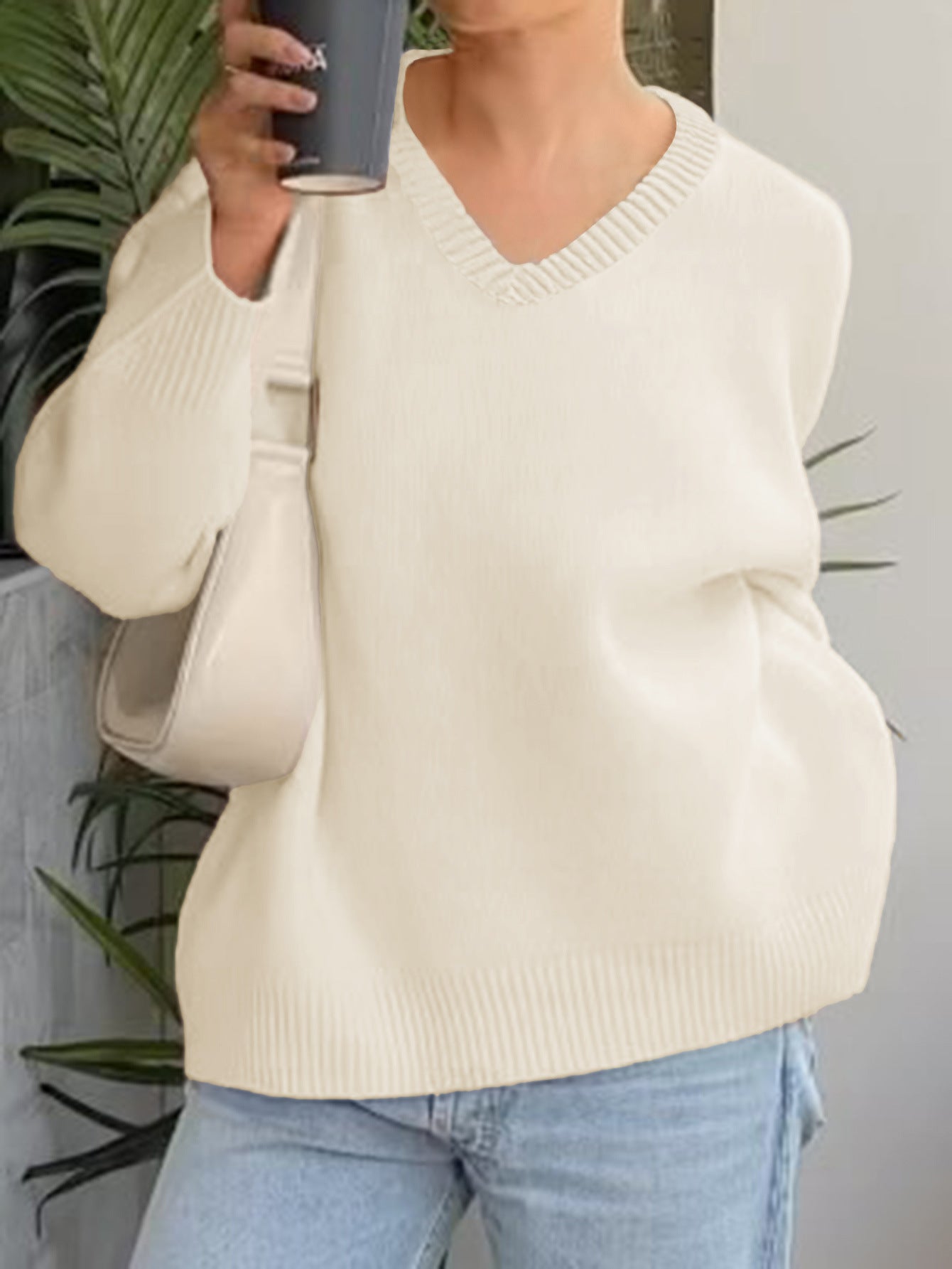 Casual Solid Color Long Sleeve Knit Shirt for Women