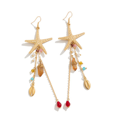 Bohemian Sea Star Shell Necklace With Irregular Crystal Pendant