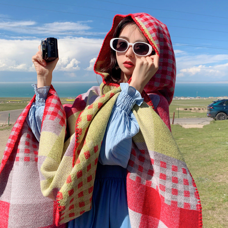 Tibetan Cold Protection Thickened Split Shawl Cloak Autumn And Winter Long Warm Scarf Women'S Cloak