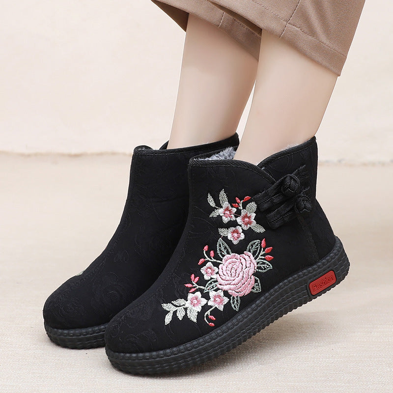 Cloth Shoes, Women'S Cotton Shoes, Winter Plush Insulation, Mother'S Shoes, Retro Ethnic Style Embroidered Shoes, Short Boots, Grandmother'S Shoes
