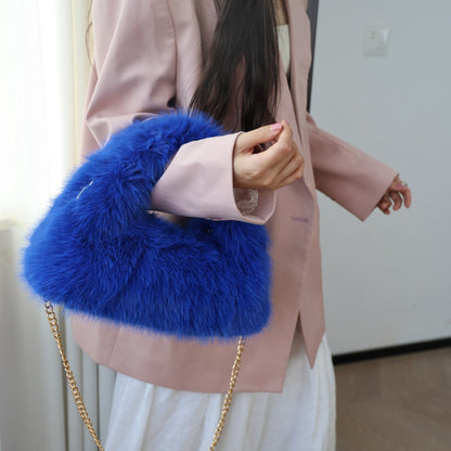 Solid Color Soft Fluffy Fur Tote Handbag
