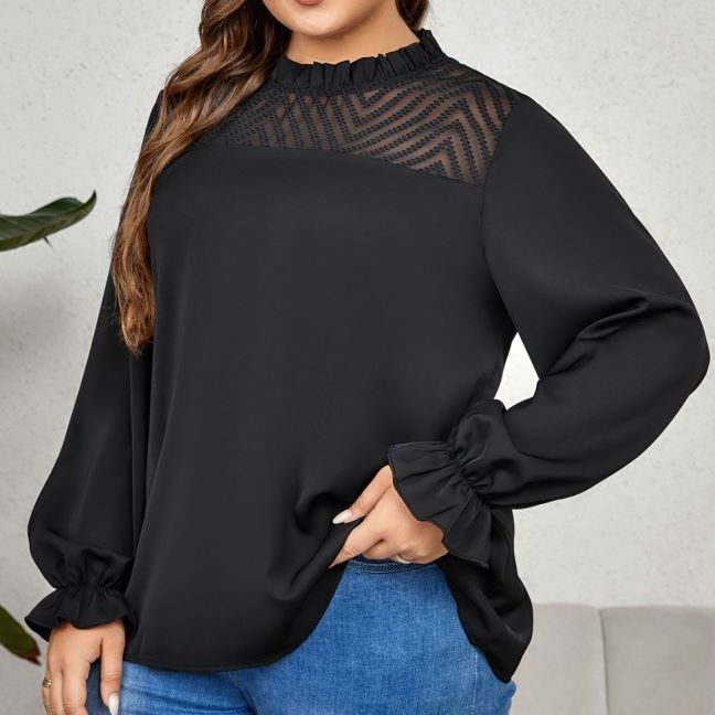 Loose-Fitting Geometric Pattern Long Sleeve Top